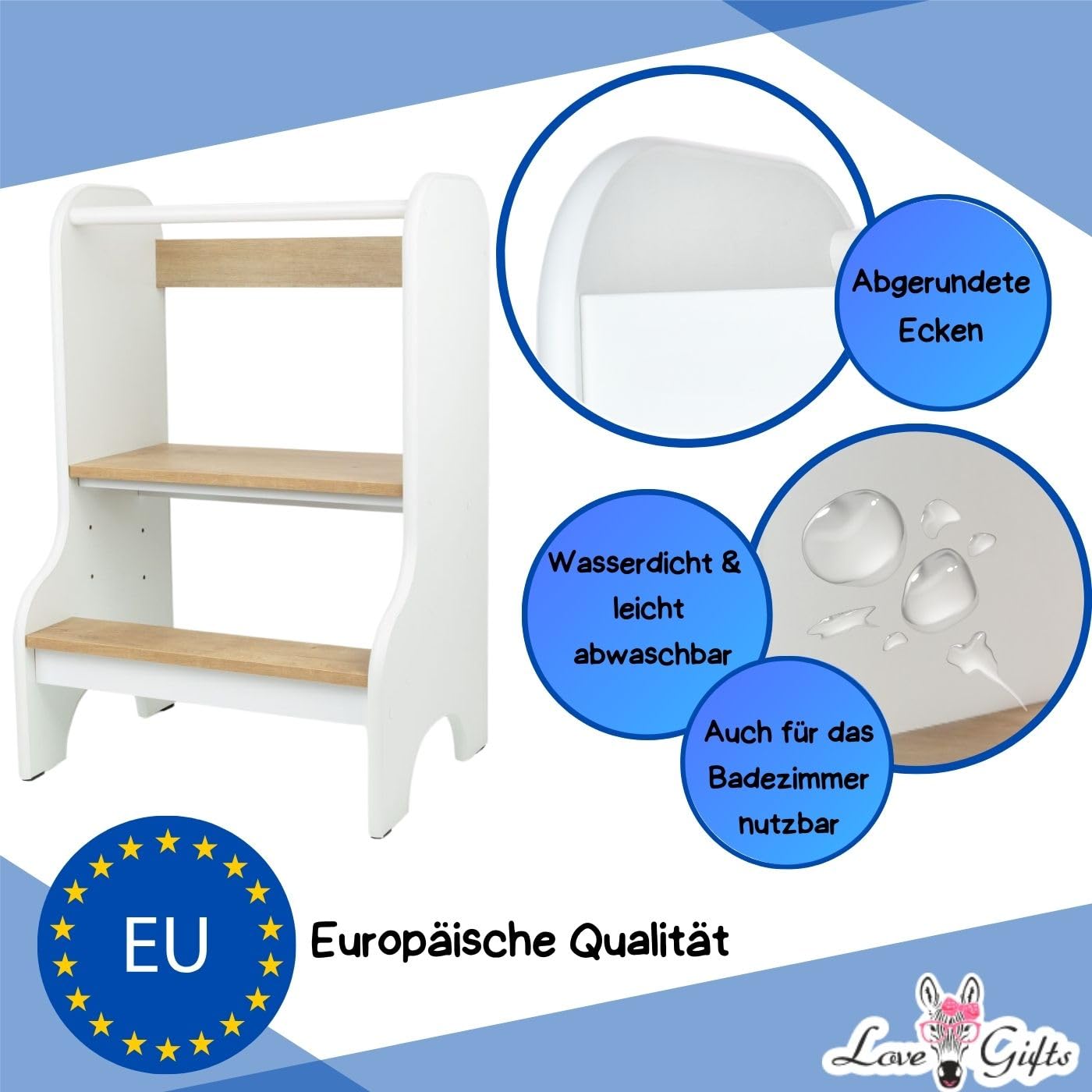 Love Gifts® Lernturm für Kinder mit Kippschutz und höhenverstellbar | Learning Tower mit sicheren Kanten | Küchenhelfer & Lernturm ab 1 Jahr für gleichzeitige Benutzung von Zwei Kindern, Weiß-Braun