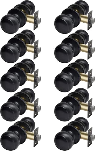 CML Hardware Paquete de 10 pomos de puerta interiores, juegos de cerraduras de puerta de paso en negro mate, para pasillo o armario, mango de bola
