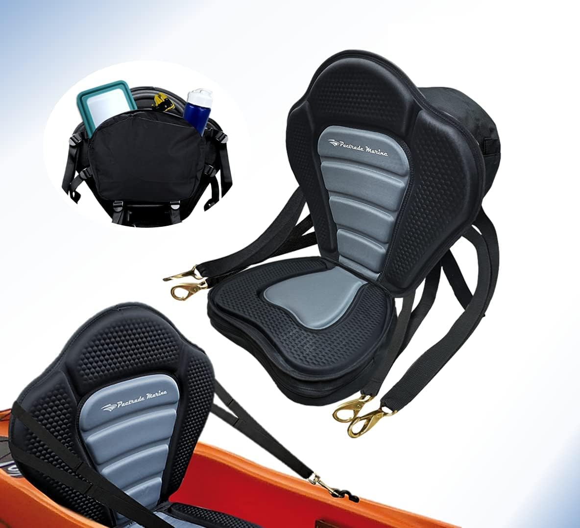 PactradeMarine Pactrade Marine Verstellbarer gepolsterter Deluxe-Kajak-Sitz, Abnehmbarer Rucksack/Tasche, Kanu-Rückenlehne