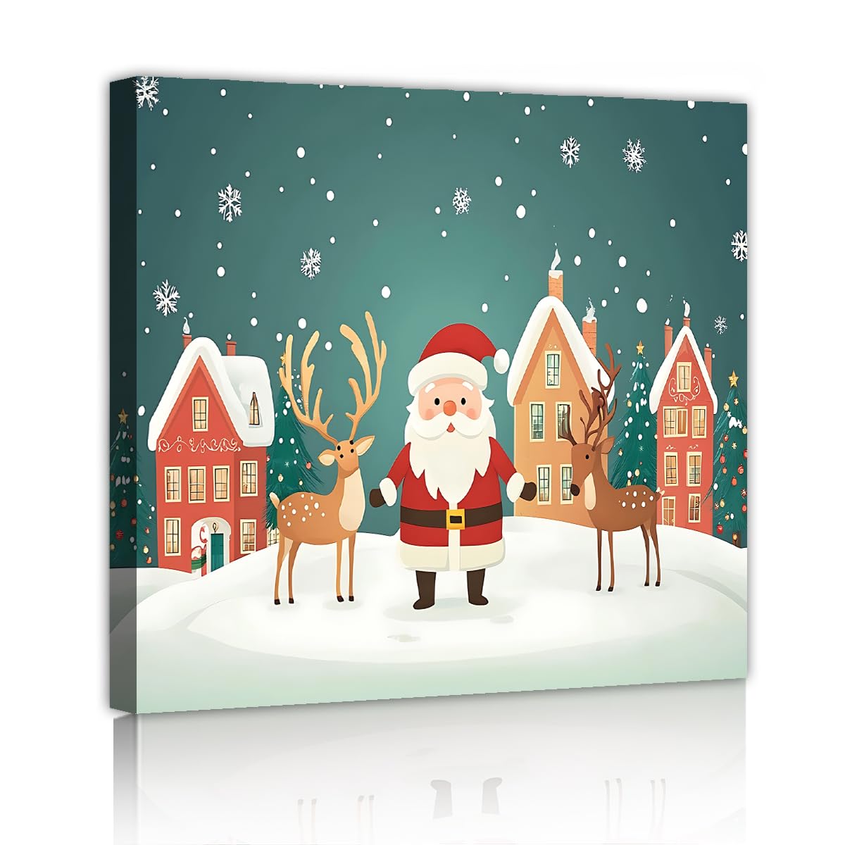 SHENGPOSTER Wydruki na płótnie kreskówka z Santa Renifer Boże Narodzenie scena śnieg gotowy do powieszenia do salonu jadalni Home Decor nastolatek Rooney 55x55cm rama wewnętrzna