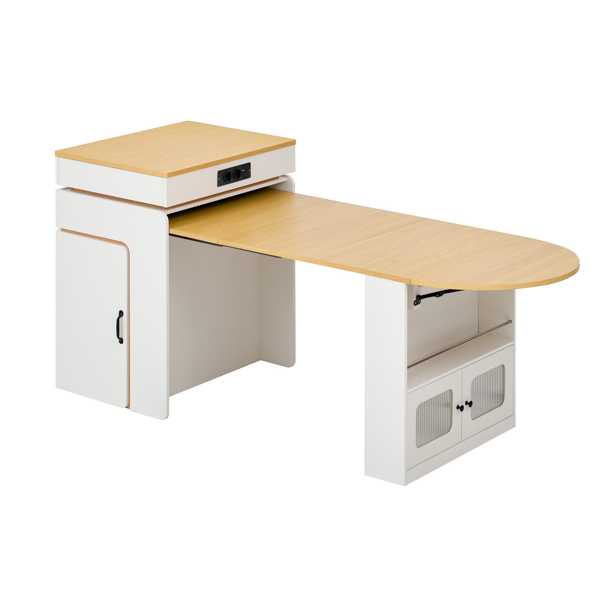 Isola da cucina con ruote, tavolo da pranzo allungabile, credenza con cassetti, credenza o tavolo da bar per cucina e sala da pranzo (bianco)