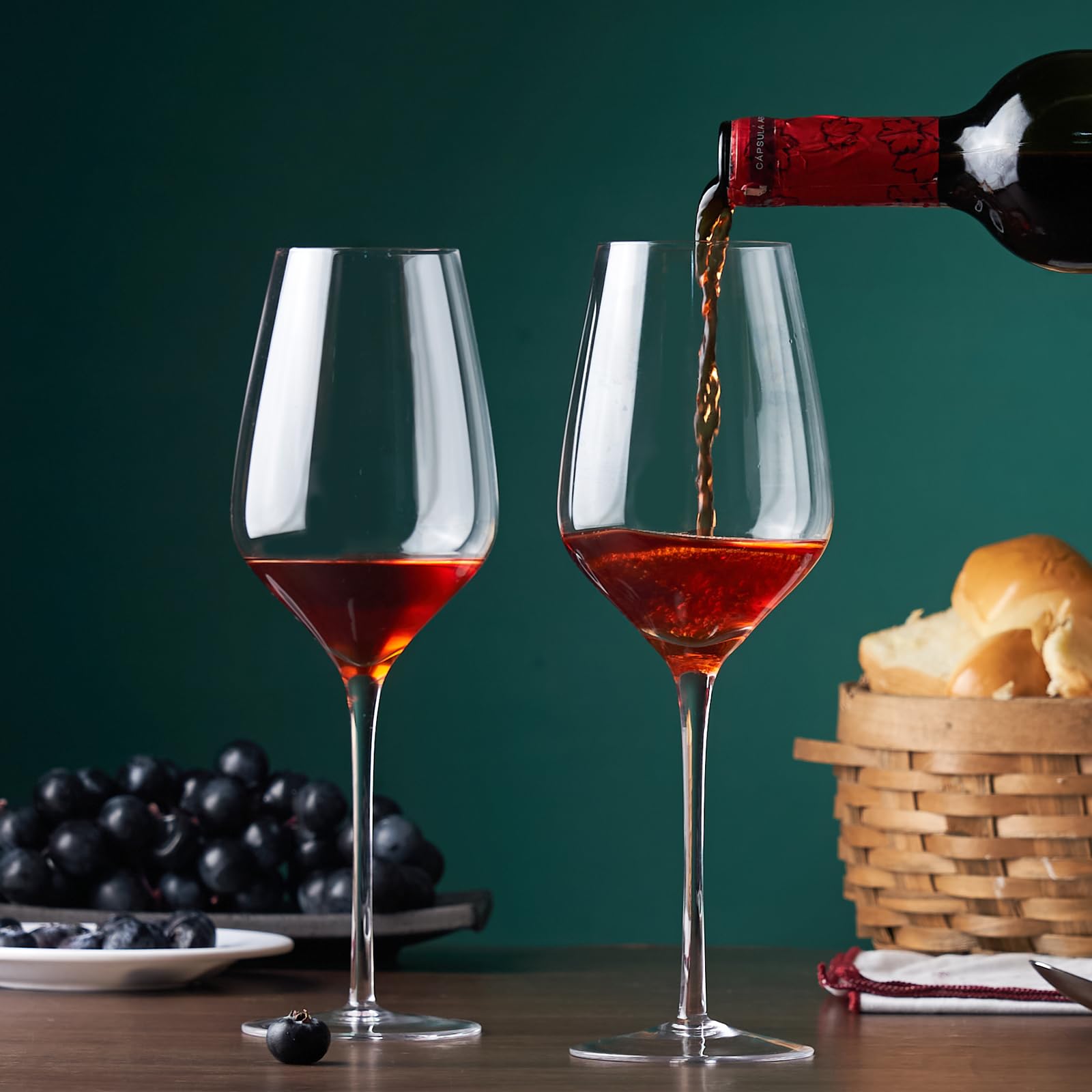 ACHEER Juego de 4 copas de vino tinto de cristal – Grande 591 ml – tallo largo, copas de Burdeos sopladas a mano, estilo italiano, sin plomo, ligeras, ultrafinas, altas, caja de regalo, para Navidad,