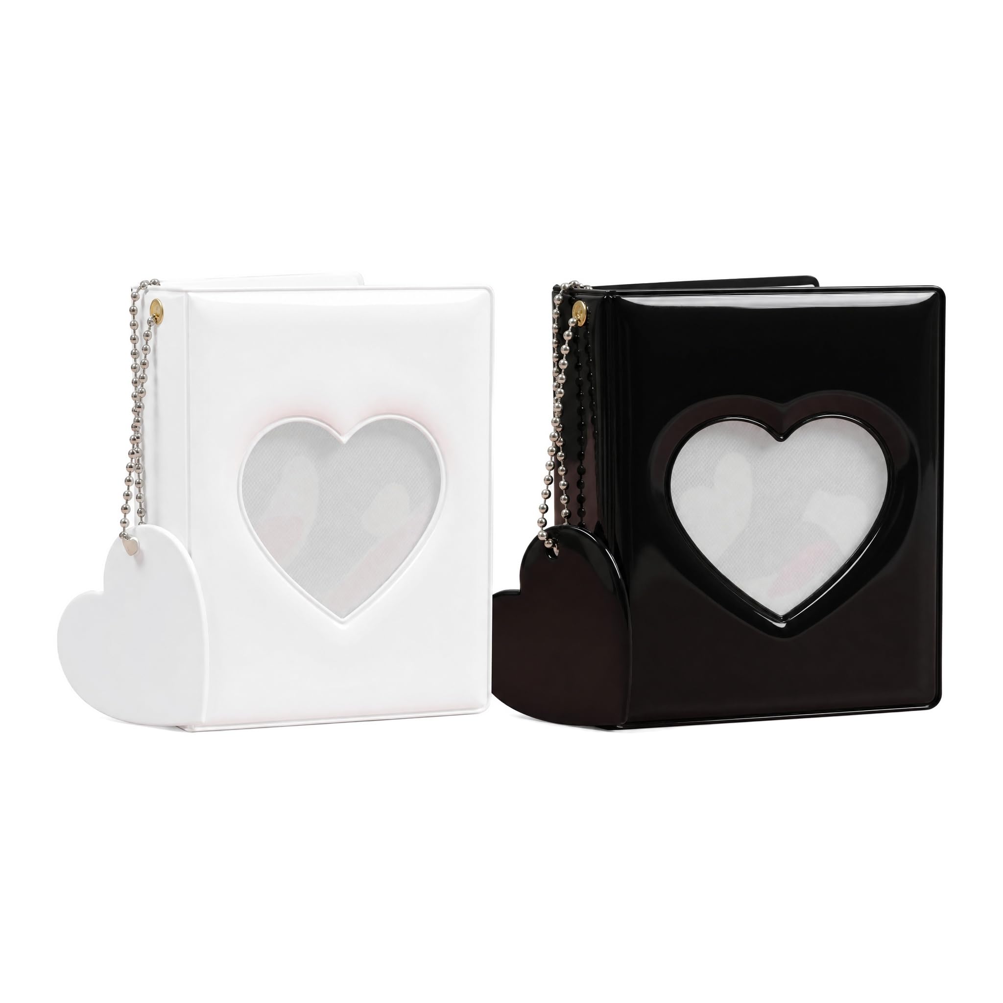 QIANSSE Photo Card Binder, 2-Piece Mini Photo Album White & Black