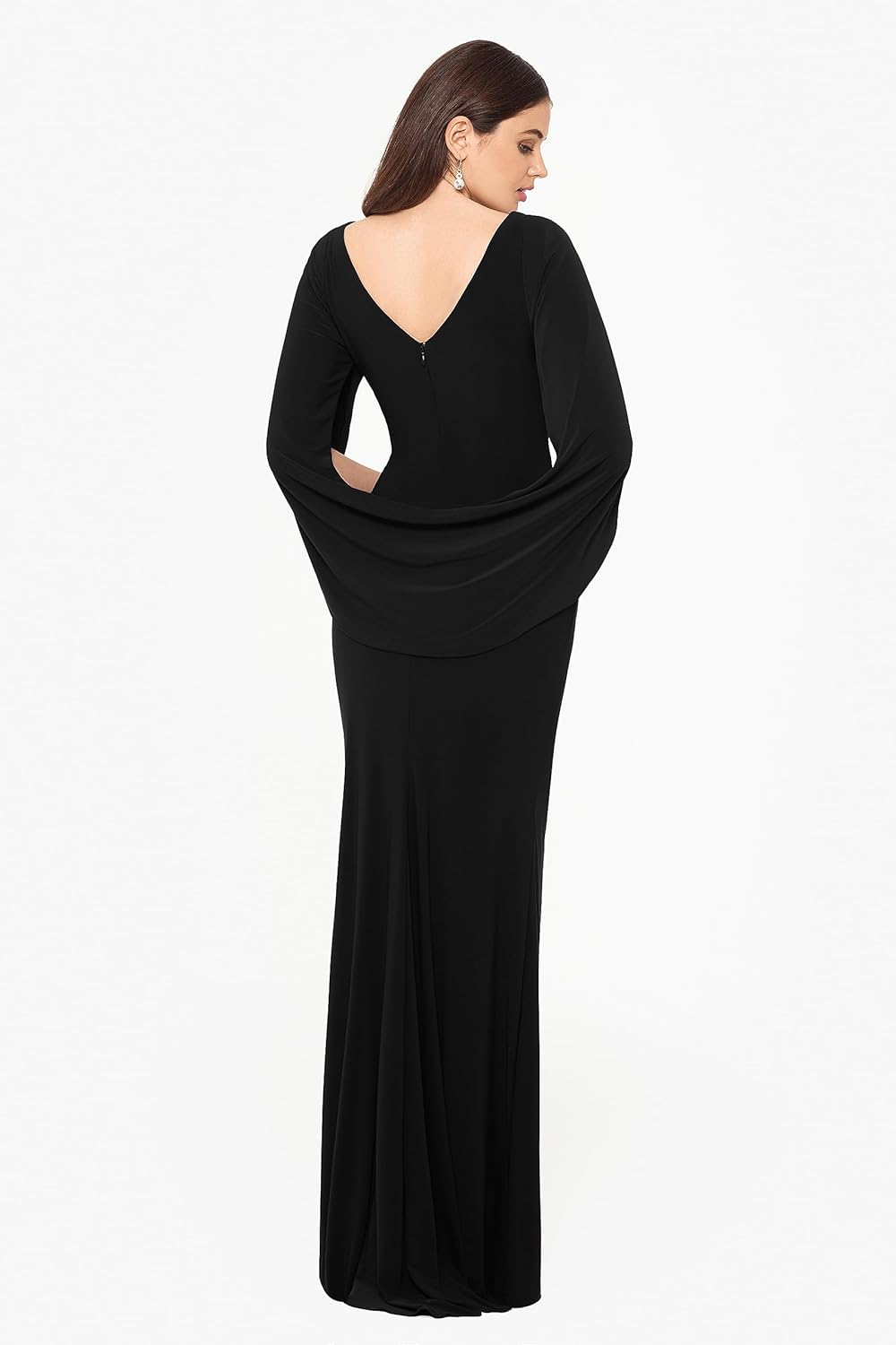 Betsy & Adam Womens Long Stretchy 3/4 Sleeve Cowl Neck Drape Back Gown - Image 2