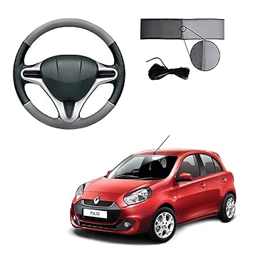 Semaphore (Black and Grey) Car Steering Cover for Renault Pulse