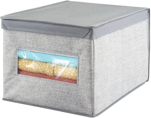 Miniatura 7 de mDesign - Caja organizadora de almacenamiento apilable de tela suave con ventana transparente tapa con bisagras adjunta dormitorio pasillo entrada