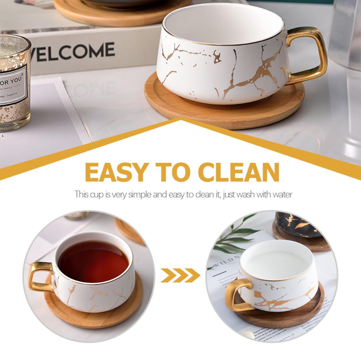 Mikinona Keramik Kaffeebecher Satz Mattweiß Zarter Milchbecher mit Untertasse Langlebig Bürotauglich Ergonomischer Griff Geschenk für Kaffeeliebhaber