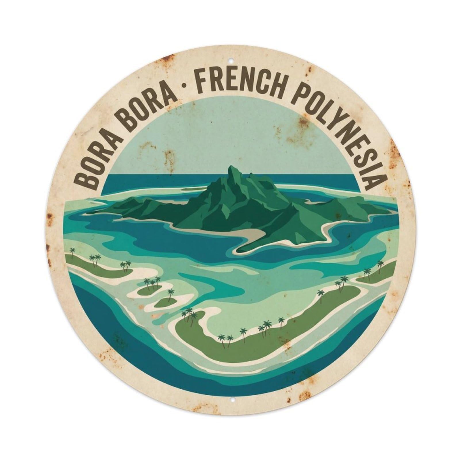 Motu BoraBora Otemanu Lagoon Aerial Vintage Metal Tin Sign