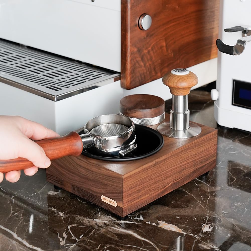 watchget Knock Box Boîte à frapper en bois avec station de tamper pour expresso, boîte de rangement pour café 51/54/58 mm, distributeur de café, accessoires expresso en bois