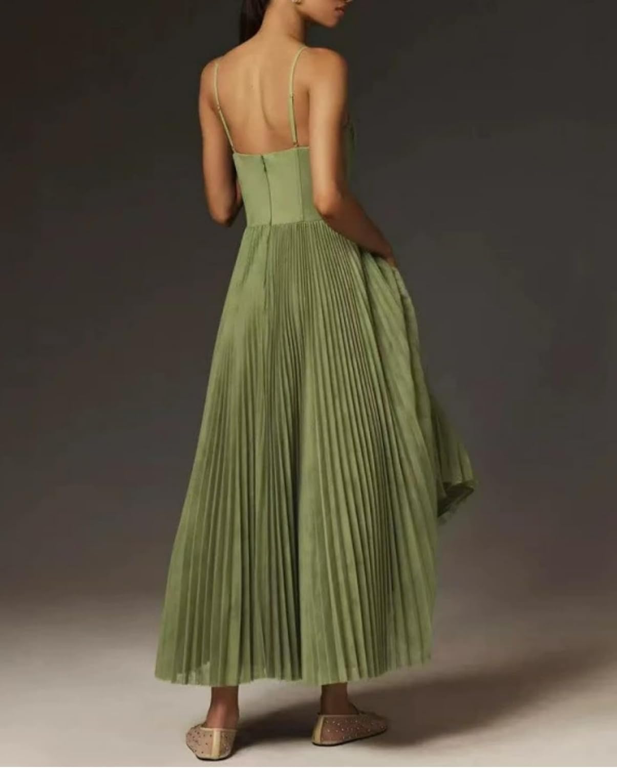 Tea Length Pleated Formal Dresses for Women Satin Bridesmaid Dress Spaghetti Straps Backless A Line Evening Gown - Image 3