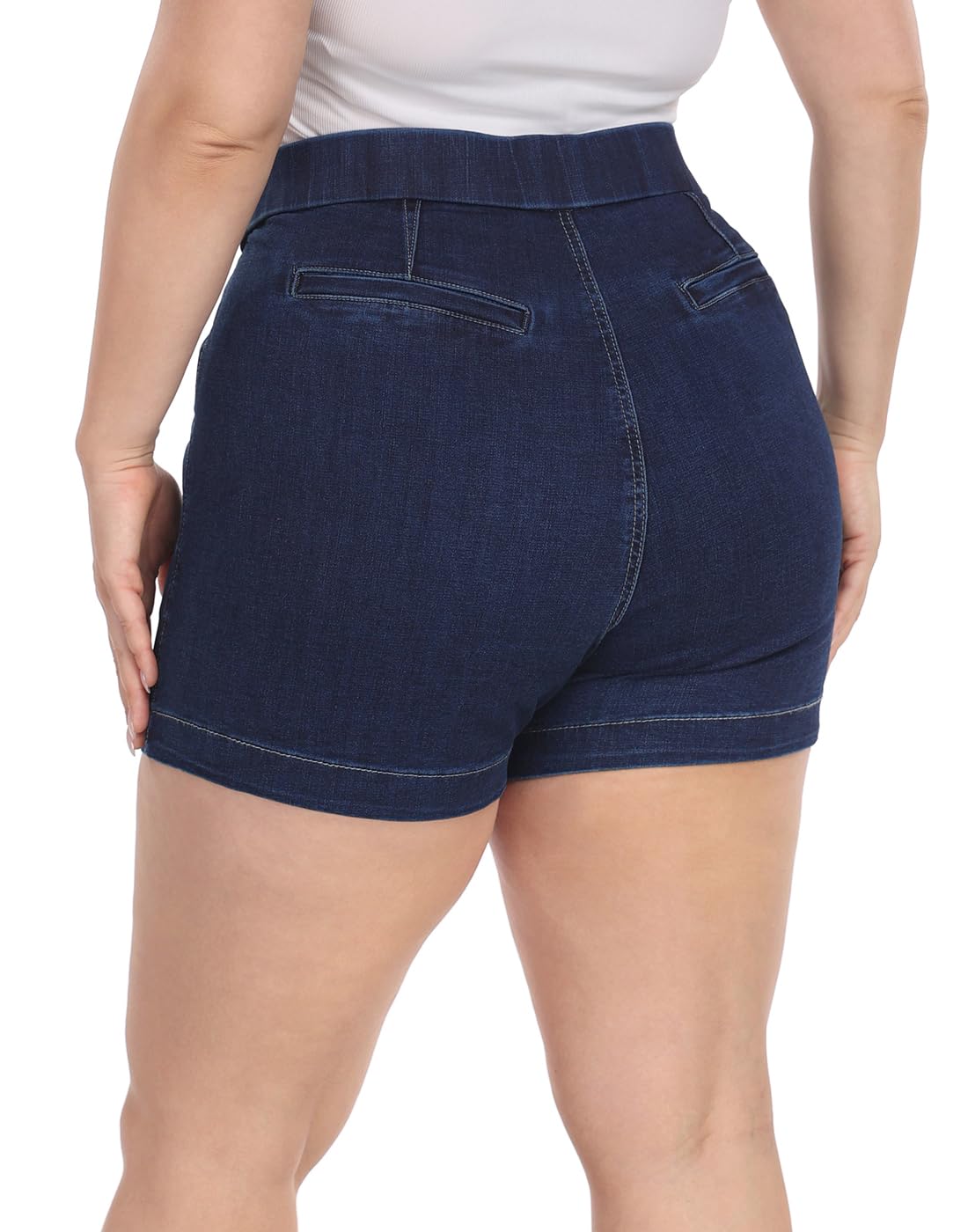 HDE Damen-Jeans-Shorts, Übergröße, hohe Taille, Stretch-Denim-Shorts zum Hineinschlüpfen