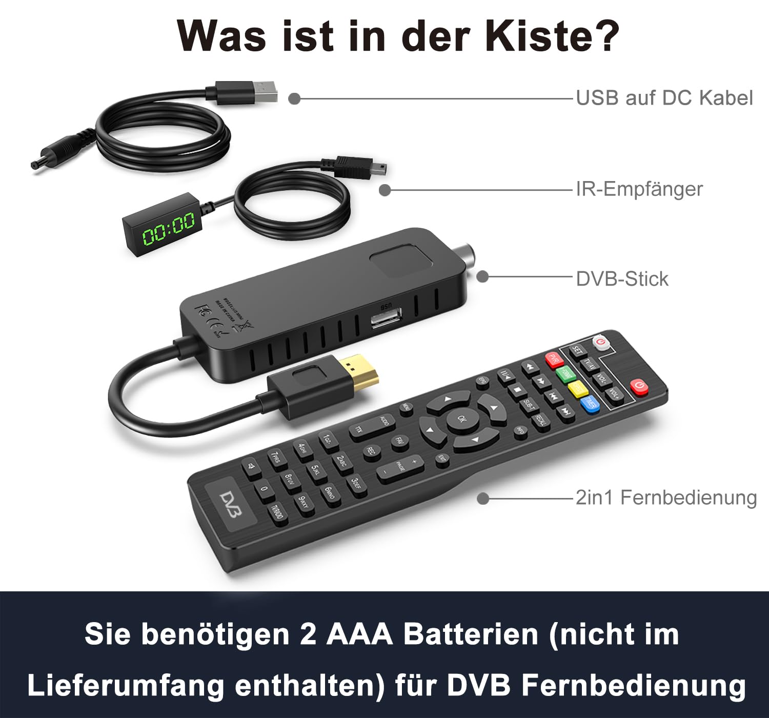 Dcolor DVB-T2 Digitaler terrestrischer Decoder - HDMI TV Stick, Dolby Audio HD 1080P H265 HEVC Main 10 Bit, Unterstützung USB WiFi/Multimedia/PVR [Inklusive 2in1 Universal-Fernbedienung]