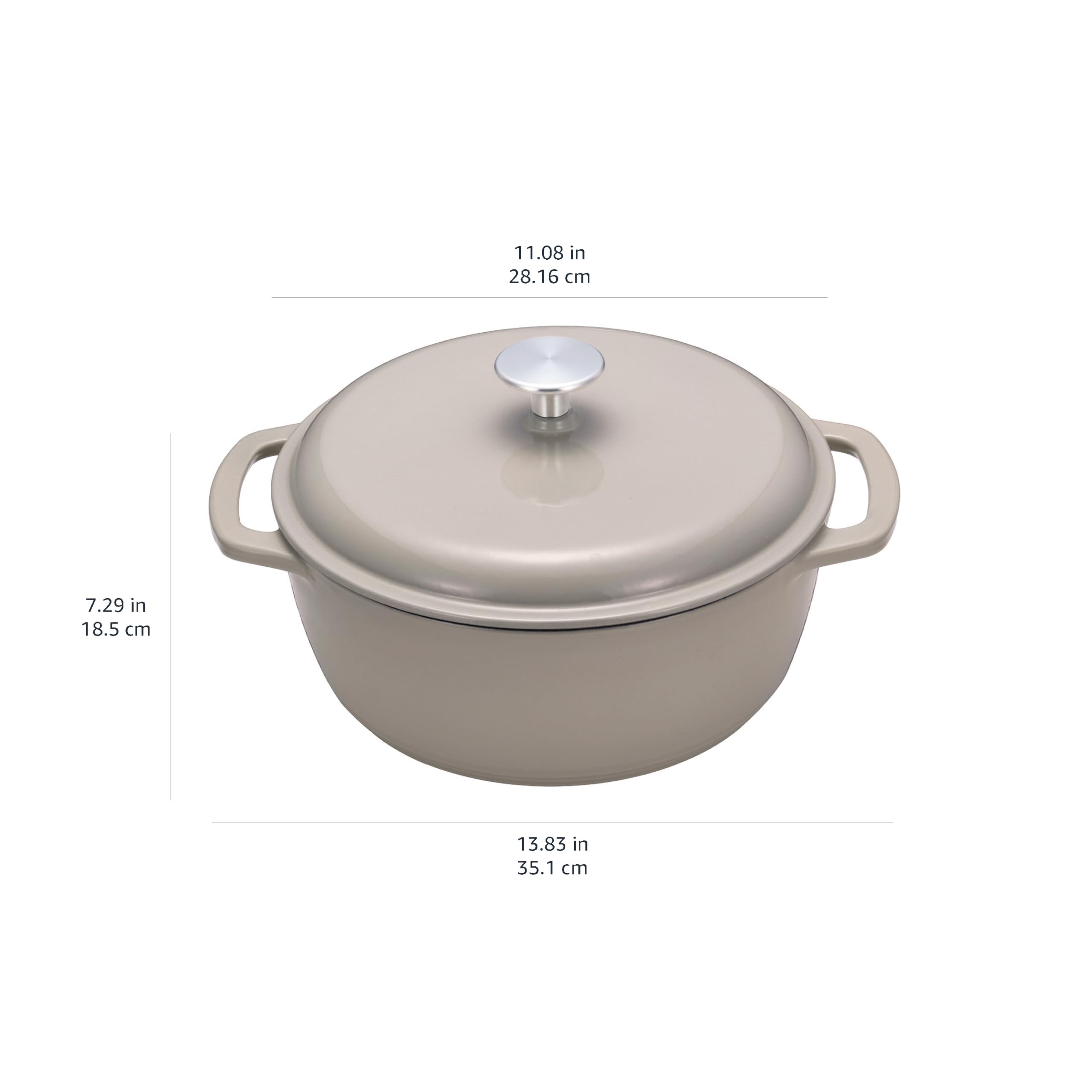 Amazon Basics Pentola Olandese in Ghisa con Coperchio, Smaltata, Tonda, Doppi Manici, Resistente, Media, 5.7L, Grigio Lino