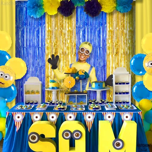 Image of KatchOn, Blue and Gold Fringe Backdrop for Parties - XtraLarge, Pack of 2 | Blue Fringe Backdrop | 2026 Graduation Party Decorations | Graduation Decorations 2026