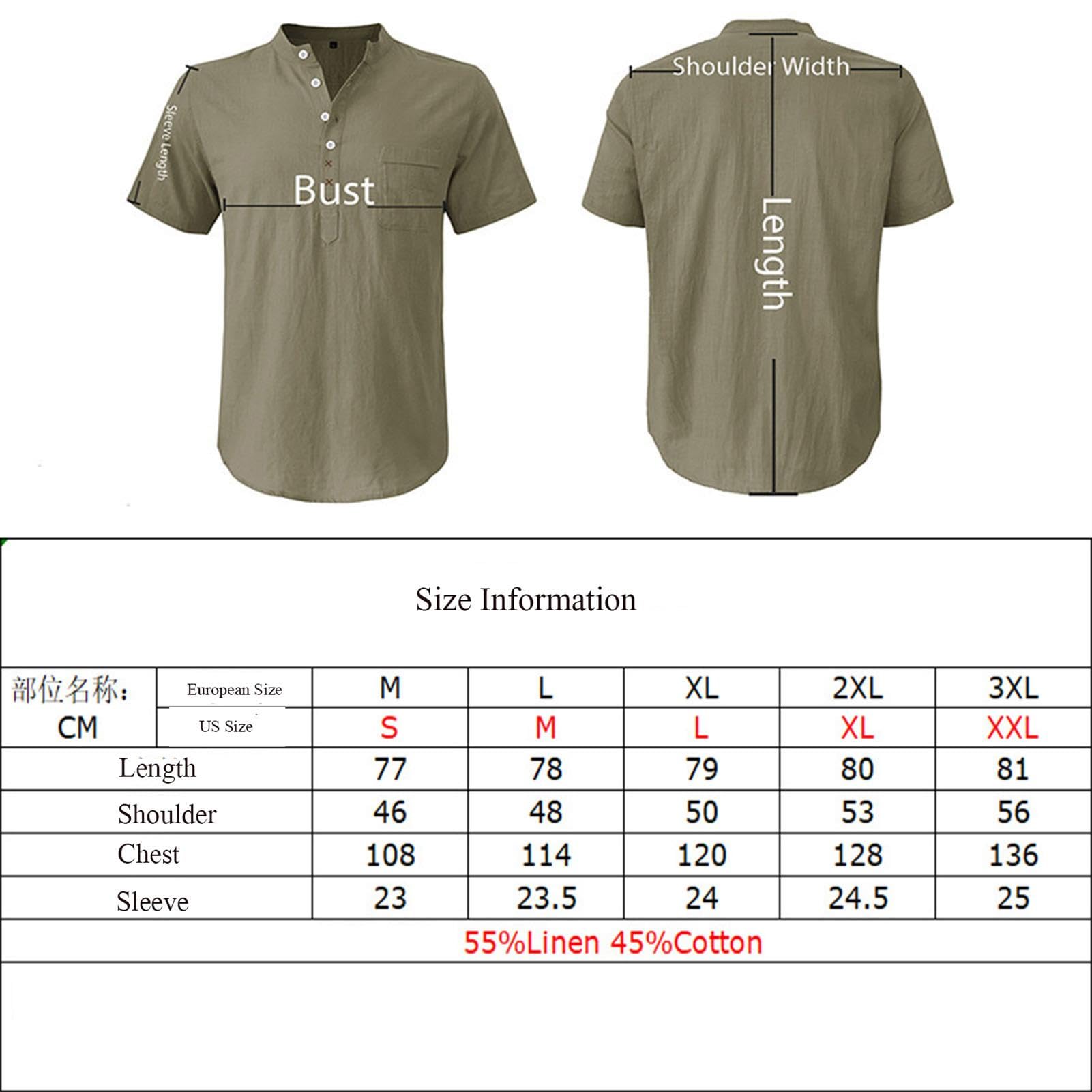 hixswnu Männer Leinen Kurzarm Shirt Casual Beach Shirts Henley T-Shirt Band Kragen Urlaub Tops mit Tasche