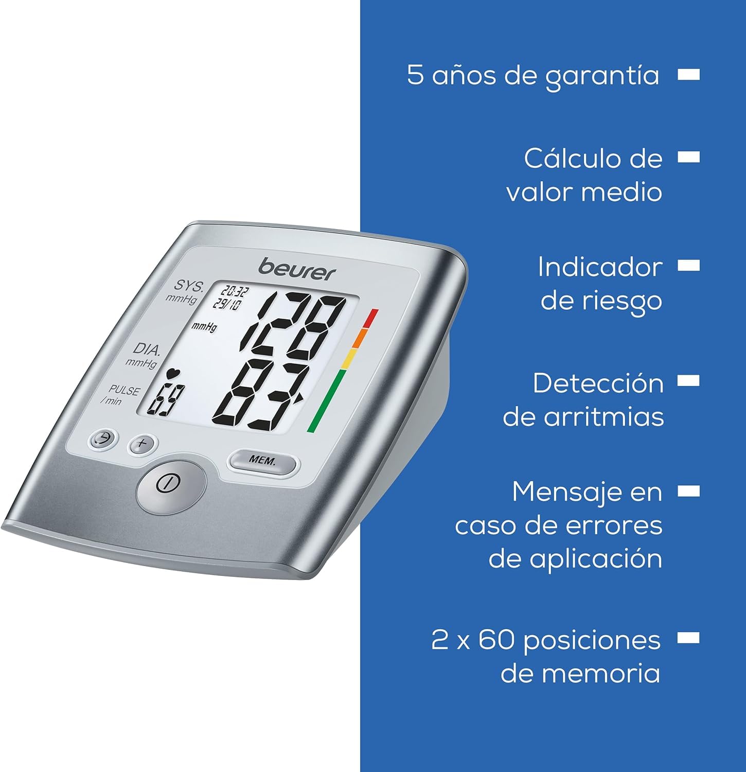 Beurer BM 35 Tensiómetro de brazo con indicador de riesgo y detección de arritmias, para circunferencias de brazo de 22-36 cm, mensaje en caso de errores de aplicación