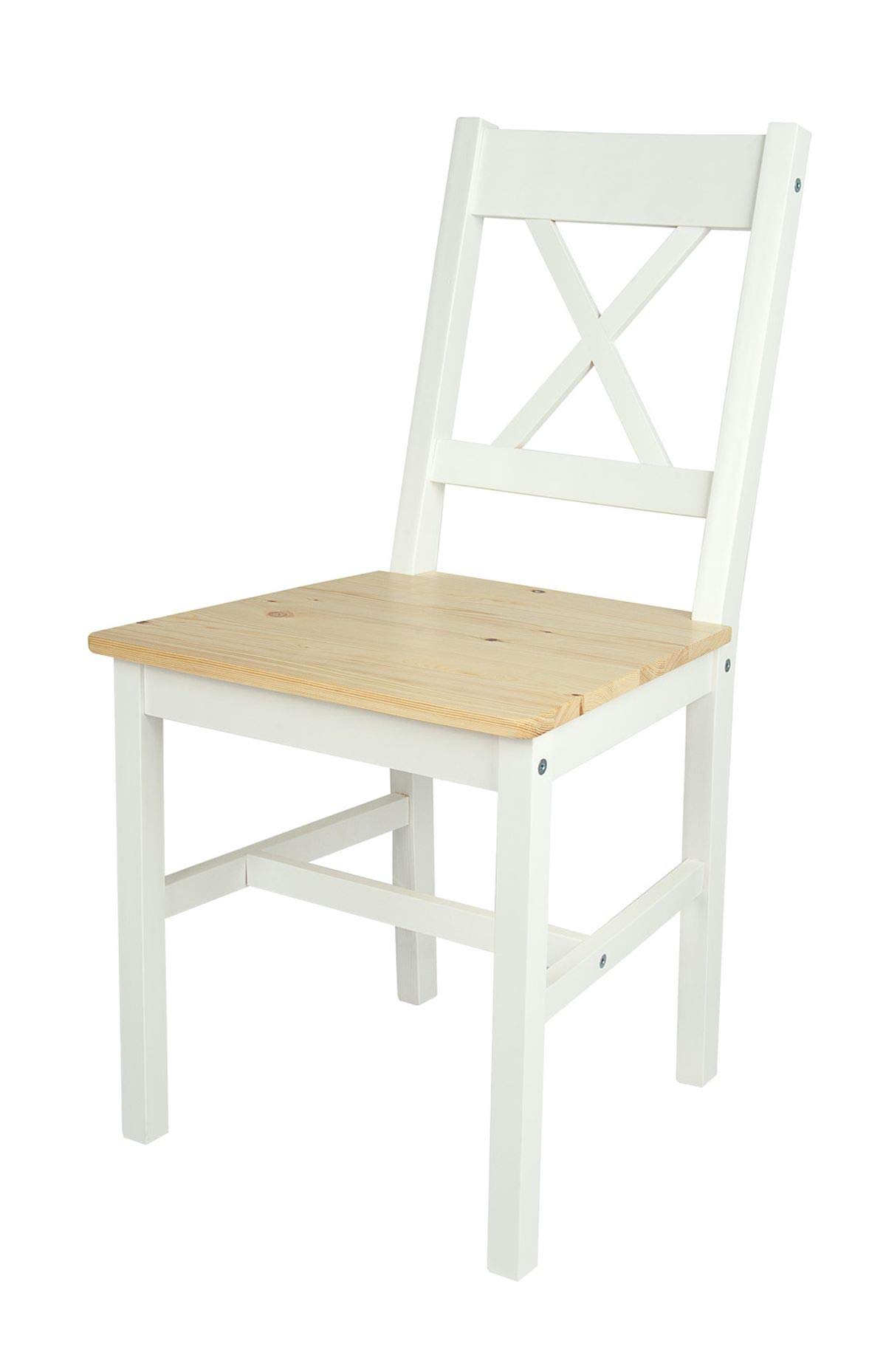 Leomark Drewniany Stół z 4 krzesłami do kuchni, salonu, jadalni, Kompletny zestaw w kolorze White Pine, Wymiary stołu: 108 x 65 x 73,5 cm