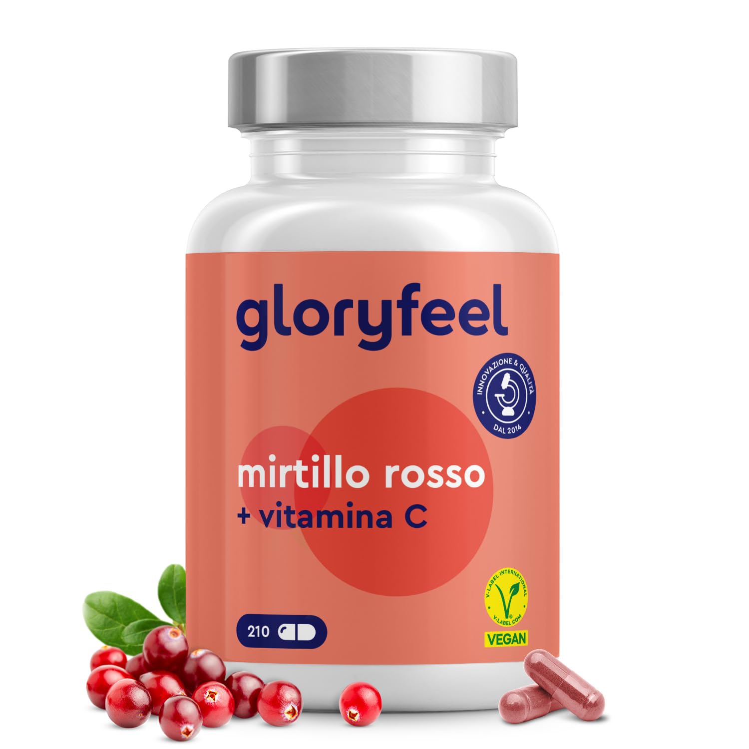 Cranberry Capsule, per il Benessere delle Vie Urinarie, Scorta 7 Mesi, 210 Cranberry Capsule con Estratto di Mirtillo Rosso + Vitamina C, Integratore ad Alto Dosaggio, Vegan