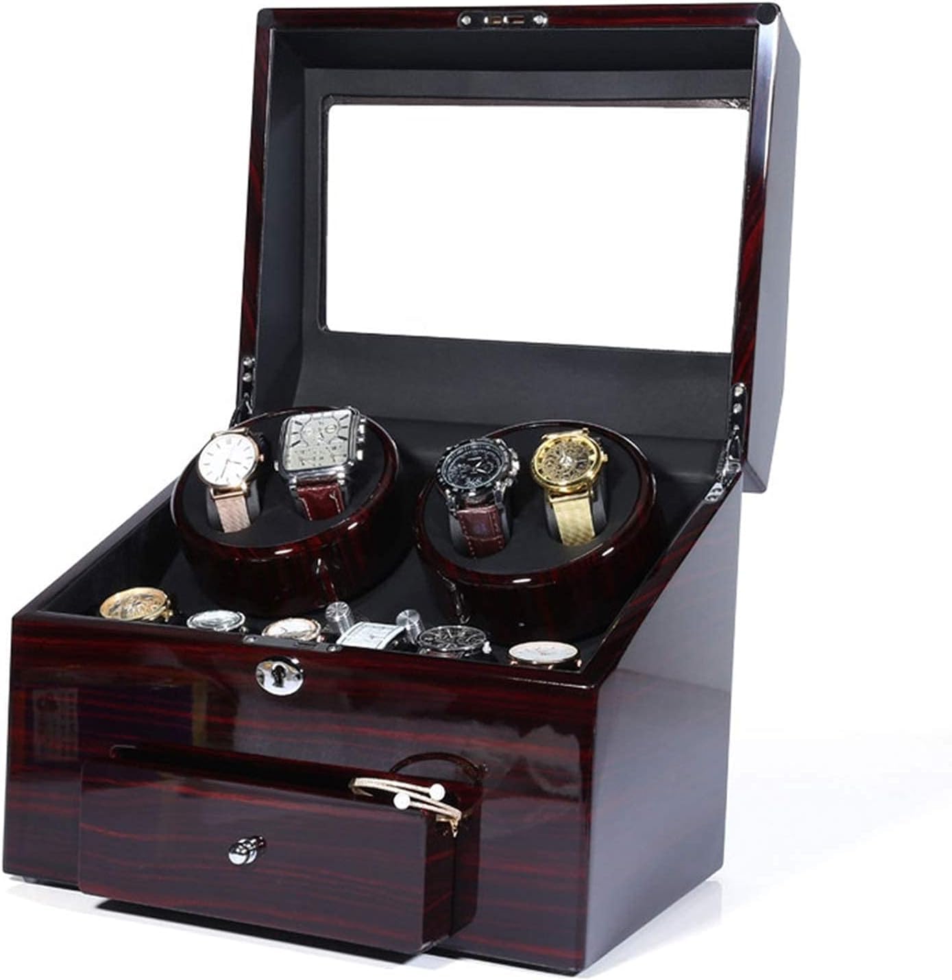 FENOKD Watches and Jewelry Automatic Watch Winder Box, Luxury Wooden for 4 + 9 Wrist Watches Storage Case