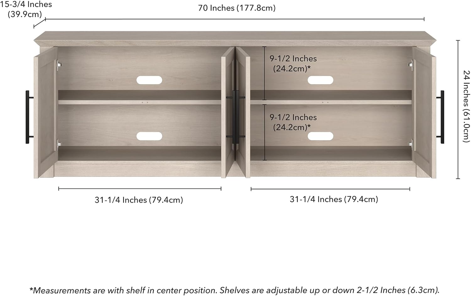 Henn&Hart TV Stand for TVs up to 78" with 2 Conceal Storage Cabinets and Adjustable Shelves for Living Room, Family Room, or Office, Beech White