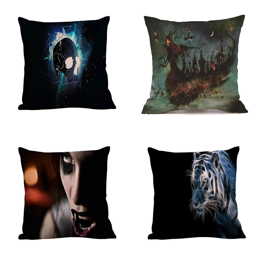 Housse de coussin Halloween horreur lin 45x45 taie oreiller carrée paquet de 4