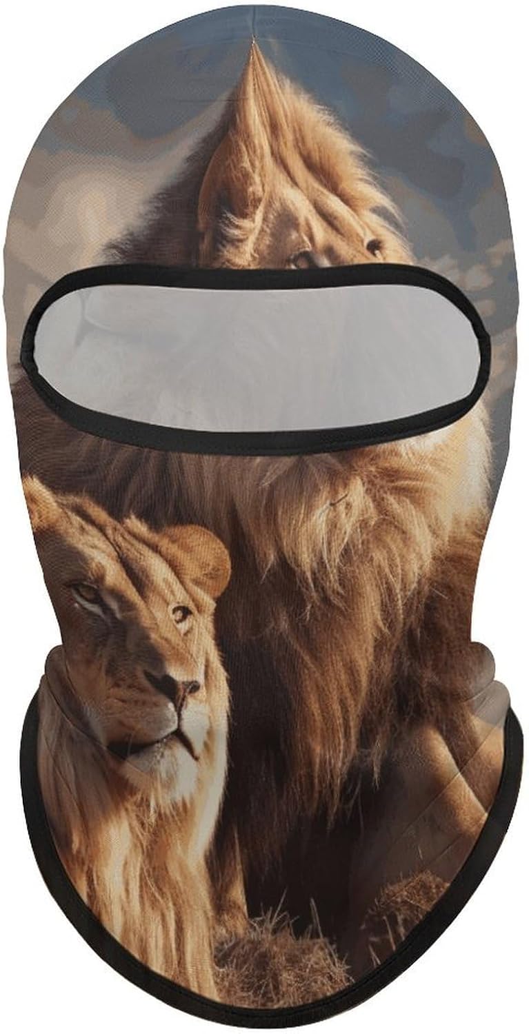 Ski Mask Full Face Cover, Personalized Two Lions Sun Protection Head Cover Cap, Cycling Hood Outdoor Sport Cap, Windproof UV Protector Head Masks for Woman, Man