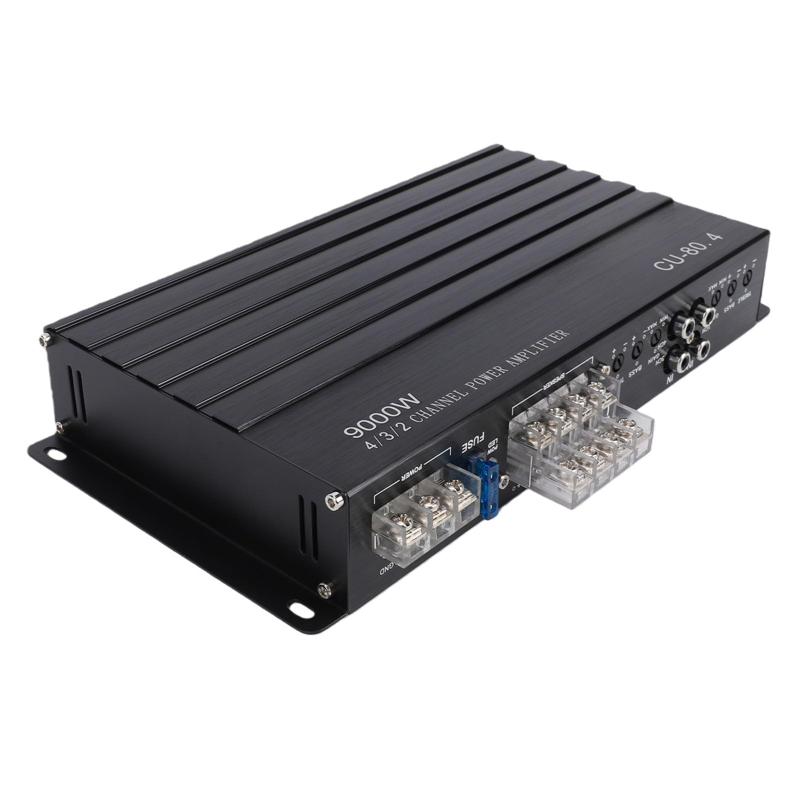 Jiawu Wzmacniacz Samochodowy, 4-kanałowy Wzmacniacz Samochodowy Stereo ze Stopu Aluminium 12 V DC z optymalizacją Czystych Basów, Mocy z poprawą Dźwięku dla Motocykli Ciężarówek i łodzi UTV