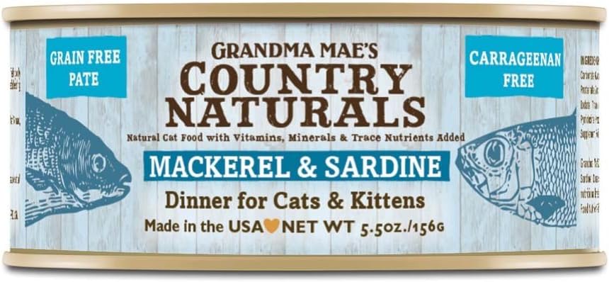 Grandma Mae'S 79700185 5.5 Oz Grain Free Mackerel & Sardine Dinner Cat Food (24 Pack), One Size