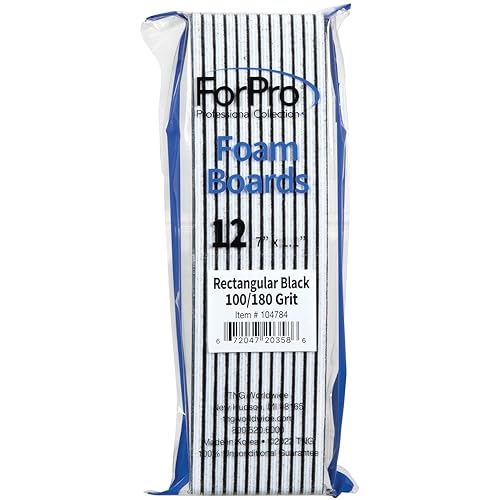 Miniatura 2 de ForPro Professional Collection Tableros rectangulares de espuma, negro, grano 100180, limas de uñas de manicura y pedicura de doble cara, 7 pulgadas