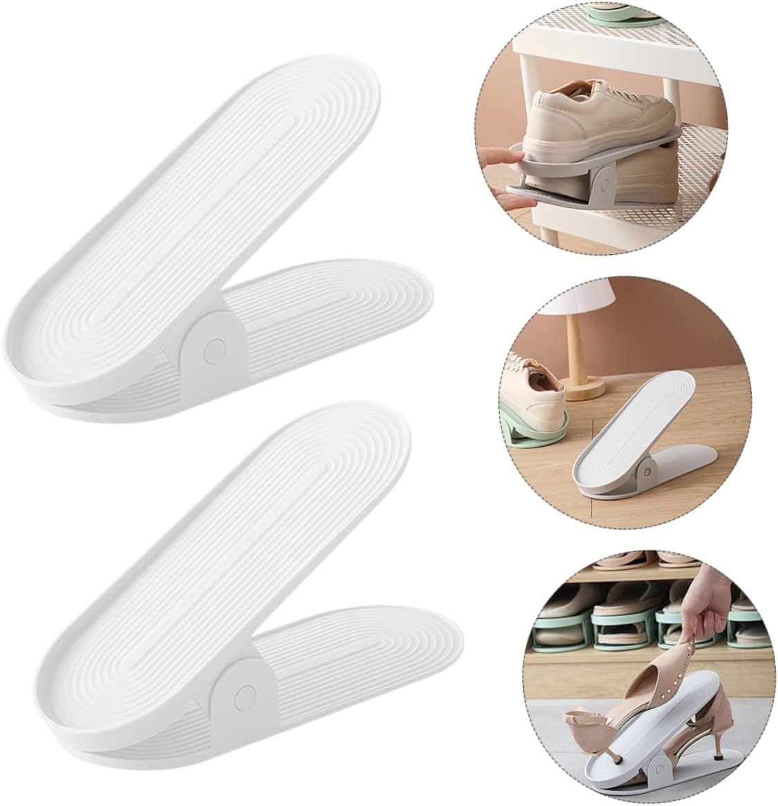 2pcs Adjustable Shoe Rack Double-Layer Dorm Shoe Shelf Removable Plastic Cabinet for Space-Saving Storage White Style
