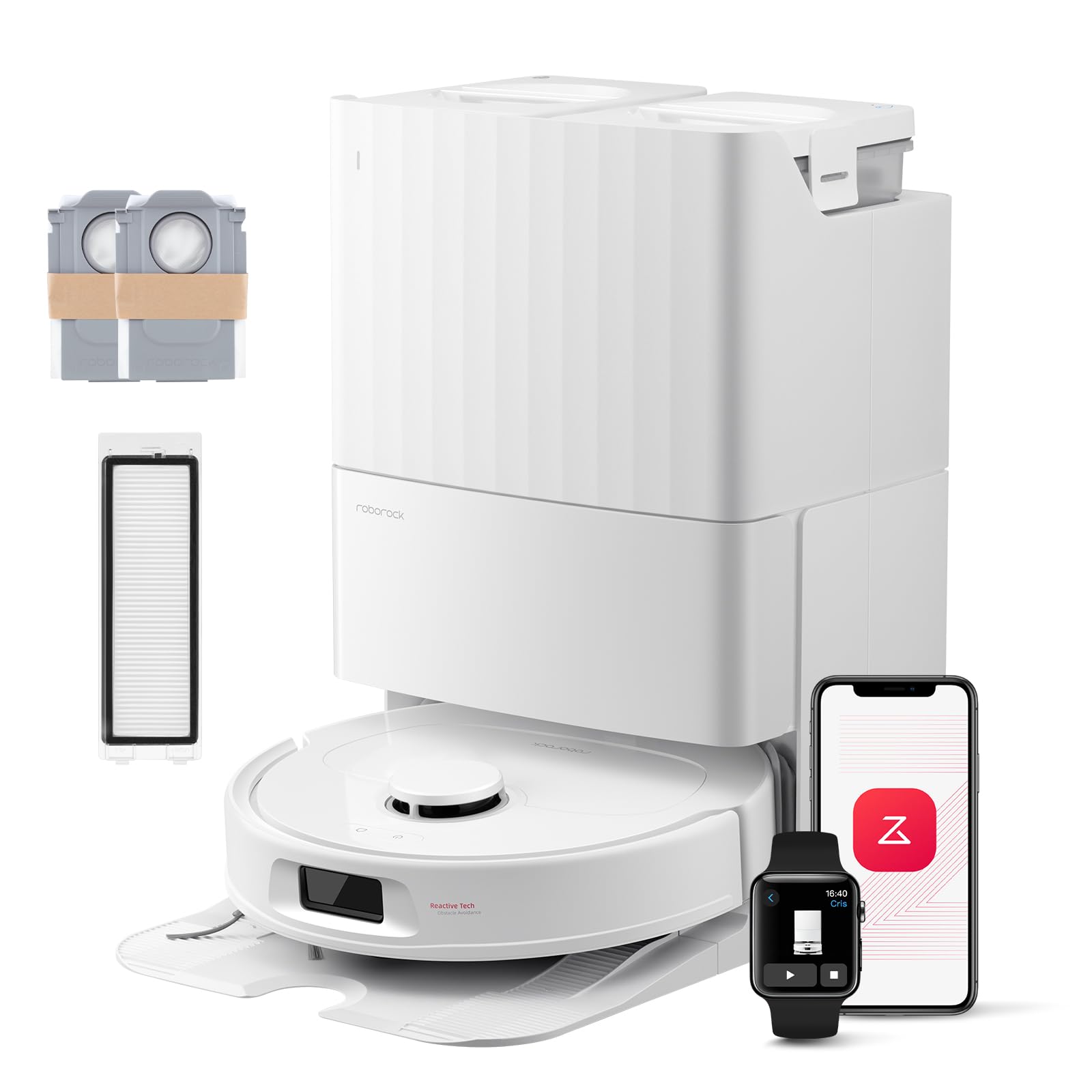 roborock QV 35S-Set Saugroboter mit Wischfunktion, 10.000 Pa HyperForce Saugkraft, Anti-Tangle-Bürsten, Anhebbare Schleudermopps, Intelligente Hindernisvermeidung, All-in-One Dock (Weiß)