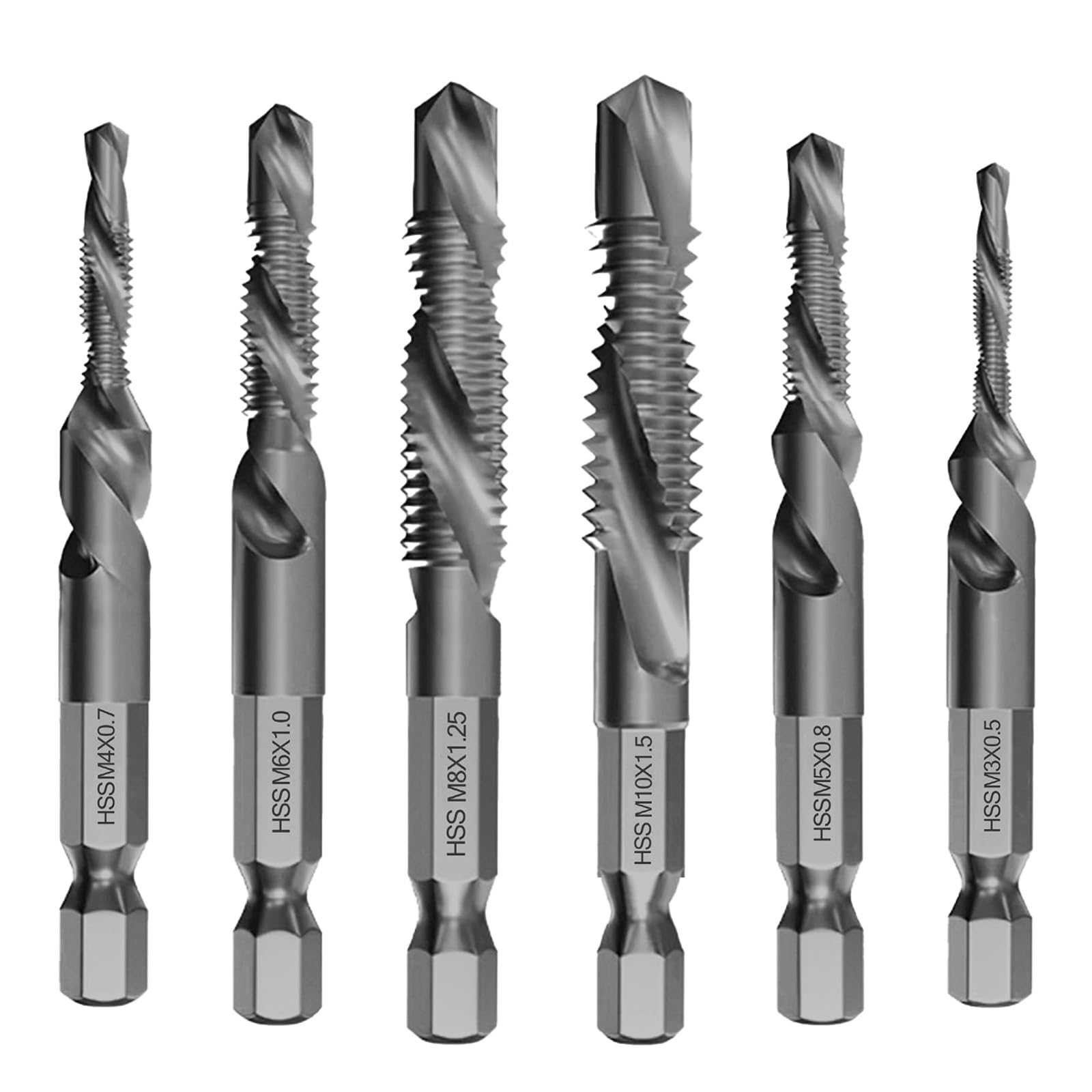 6PCS HSS Drill Bit Set 1/4โ Hex Shank Screw Tapping Threading Tools M3 M4 M5 M6 M8 M10 Countersink Drill Bit Metal Drill Bits for Hard Steel for Hard Steel and Alloys