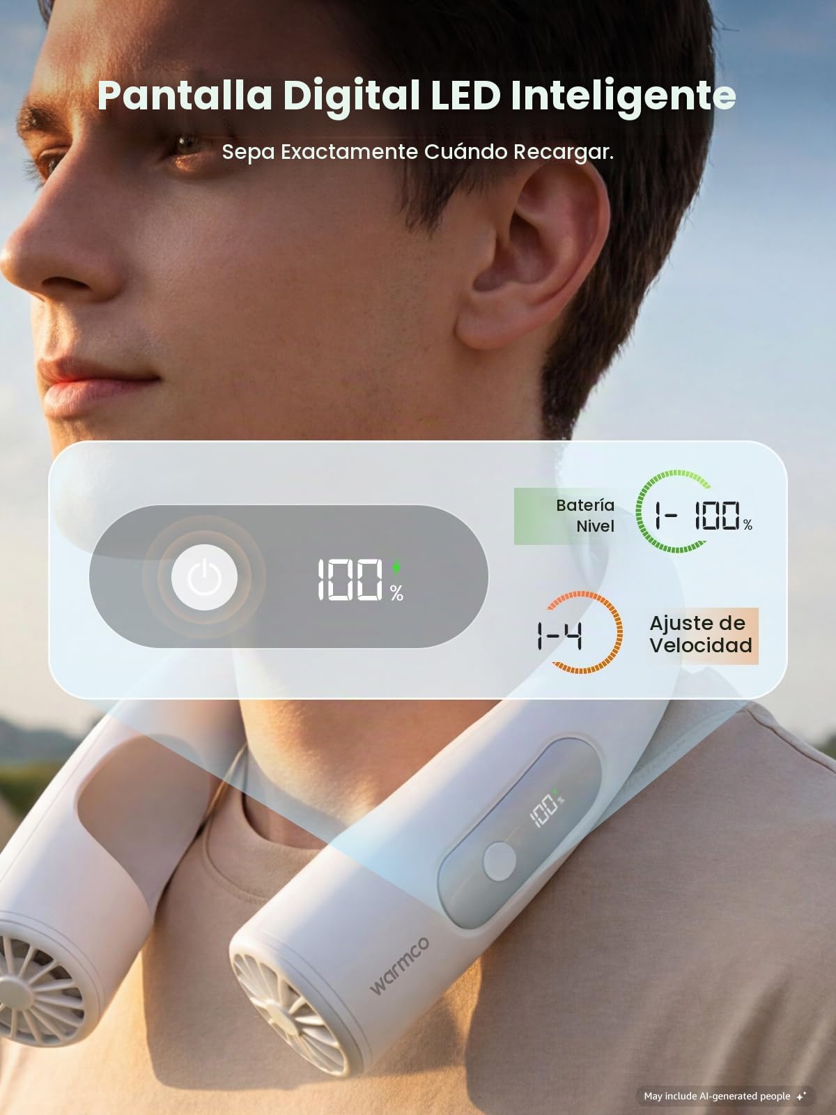 Warmco Ventilador cervical de 10000 mAh – Ventilador de cuello personal alimentado por batería, refrigeración de 360°, 4 velocidades, tiempo de funcionamiento de 24 horas, portátil para oficina