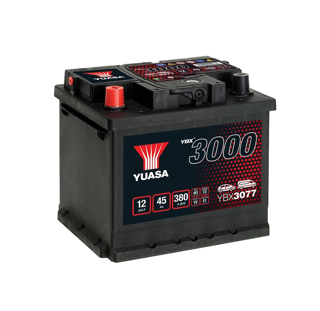 Car Battery YBX3077 Yuasa 077 380A 45Ah 3Yr Warranty 207x175x190 SMF
