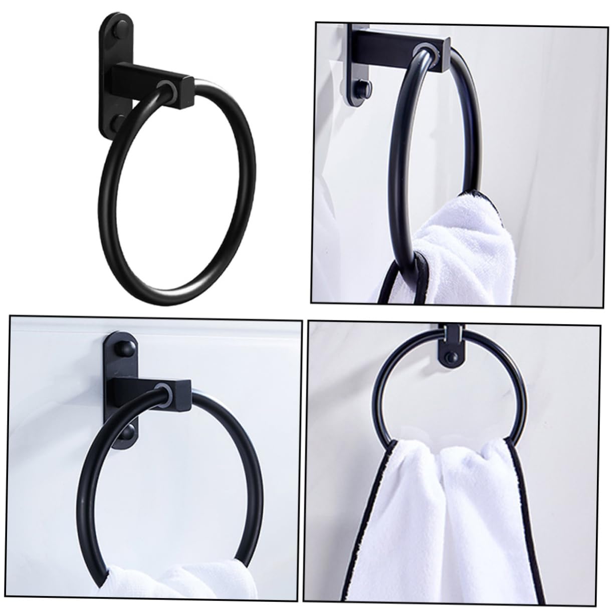 DOITOOL 2piezas Toallero De Negro Anillo De Toalla Sin Perforación Soporte para Baño y Cocina Instalación y Práctica