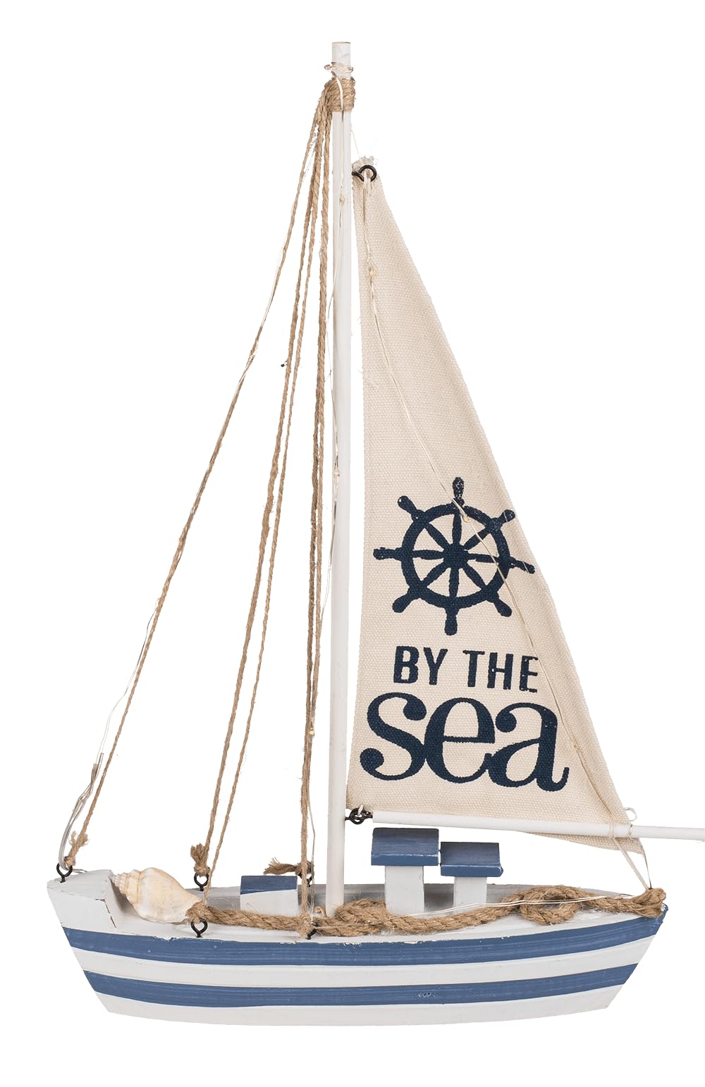Out of the blue Nave a vela in legno con 11 LED, ca. 38,5 x 25 x 5 cm, batterie incluse