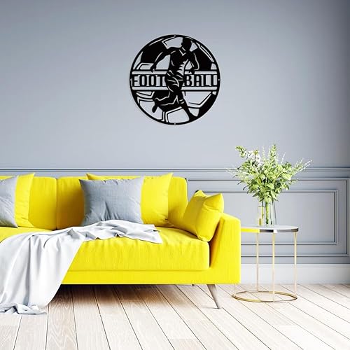 Miniatura 7 de NBEADS Decoración de pared de metal con temática de fútbol, decoración plana redonda negra mate para colgar en la pared, arte de pared para el