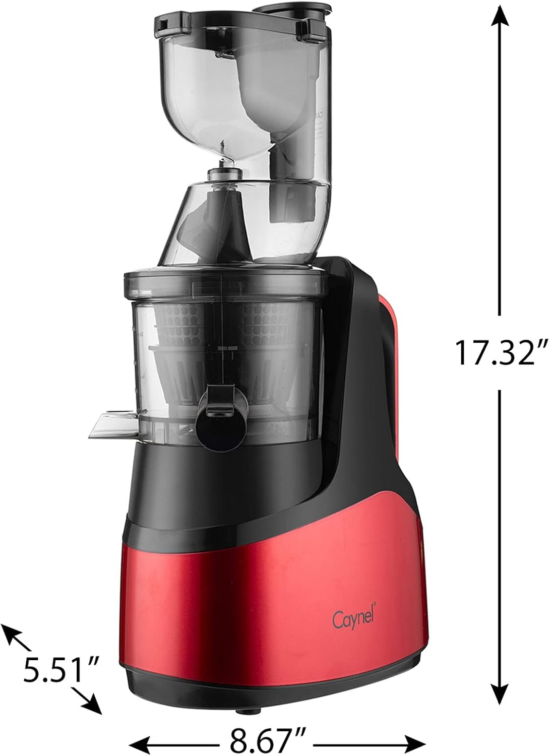 Caynel Slow Masticating Juicer Cold Press Extractor with 3" Wide Chute for Fruits, Vegetables and Herbs, Quiet Durable Motor with Reverse Function, Easy Cleaning High Yield Vertical Juicer