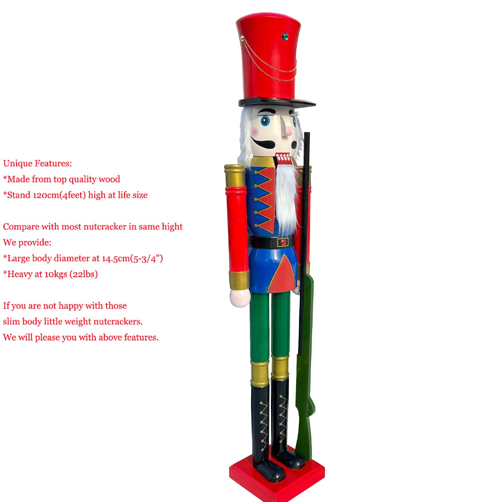 CDL Nussknacker-Soldat, Weihnachtsdekoration, Nussknacker-Figur, 121,9 cm, Rot