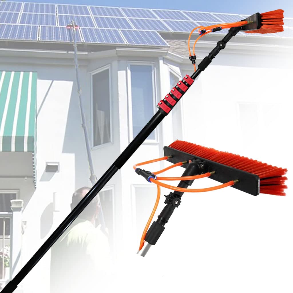 Brosse télescopique vitres 7,2m et balai lavage panneaux photovoltaïques toit avec jet d'eau