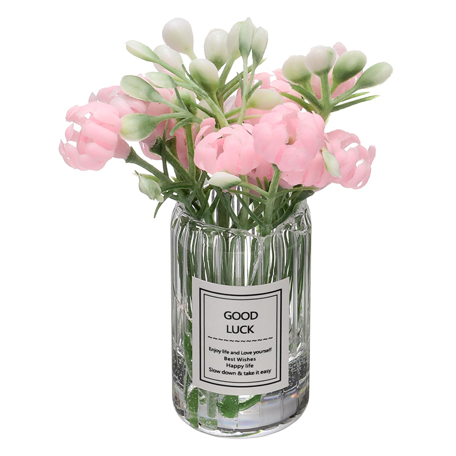 CoCud Mini Flowers Dollhouse in Vase, 2.76" Total Length, Silk Plastic Miniature Dollhouse Accessories with Tiny Jasmine Pink - (Applications: for Fairy Micro House Ornament) 1-Pieces