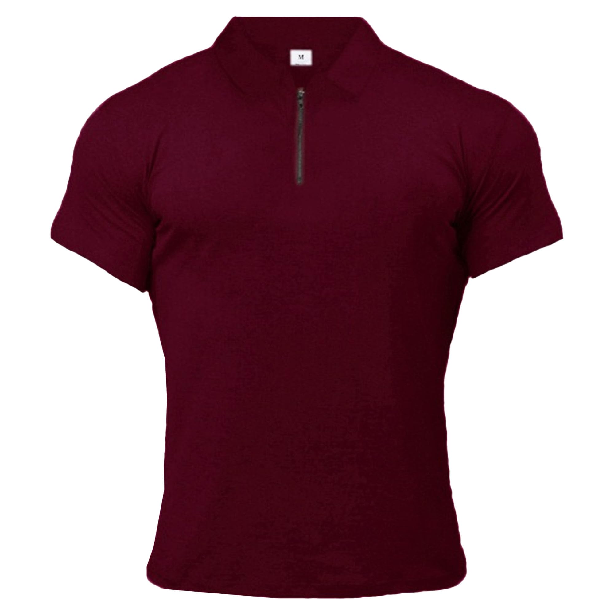 Men Trendy Slim Fitness Polo Shirt Suit Collar Quarter Zipper T Shirts Summer Classic Comfortable Jogging Pullover (Wine Red,Medium)