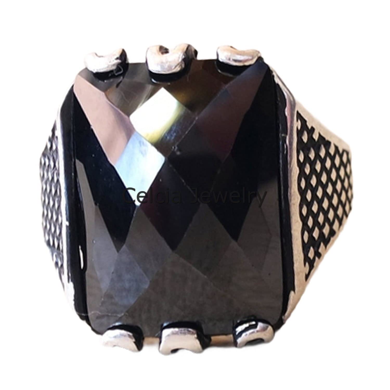 Anillo de estilo oriental de oriente medio con piedras preciosas de ónix negro, anillo de declaración de plata de ley 925 real, anillo de sello para hombres, regalos de compromiso