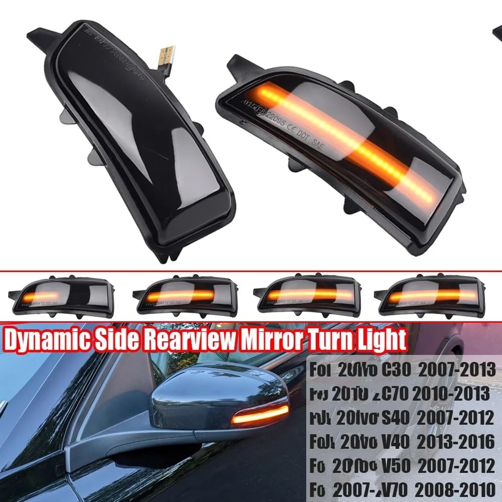 Indicatore Direzione Per Volvo C30 C70 S40 S60 V40 V70 V50 2007-20121 Coppia Dinamica Lampeggiante Specchietto Laterale Sequenziale Indicatore LED Indicatori di Direzione luce Dinamico Indicatore