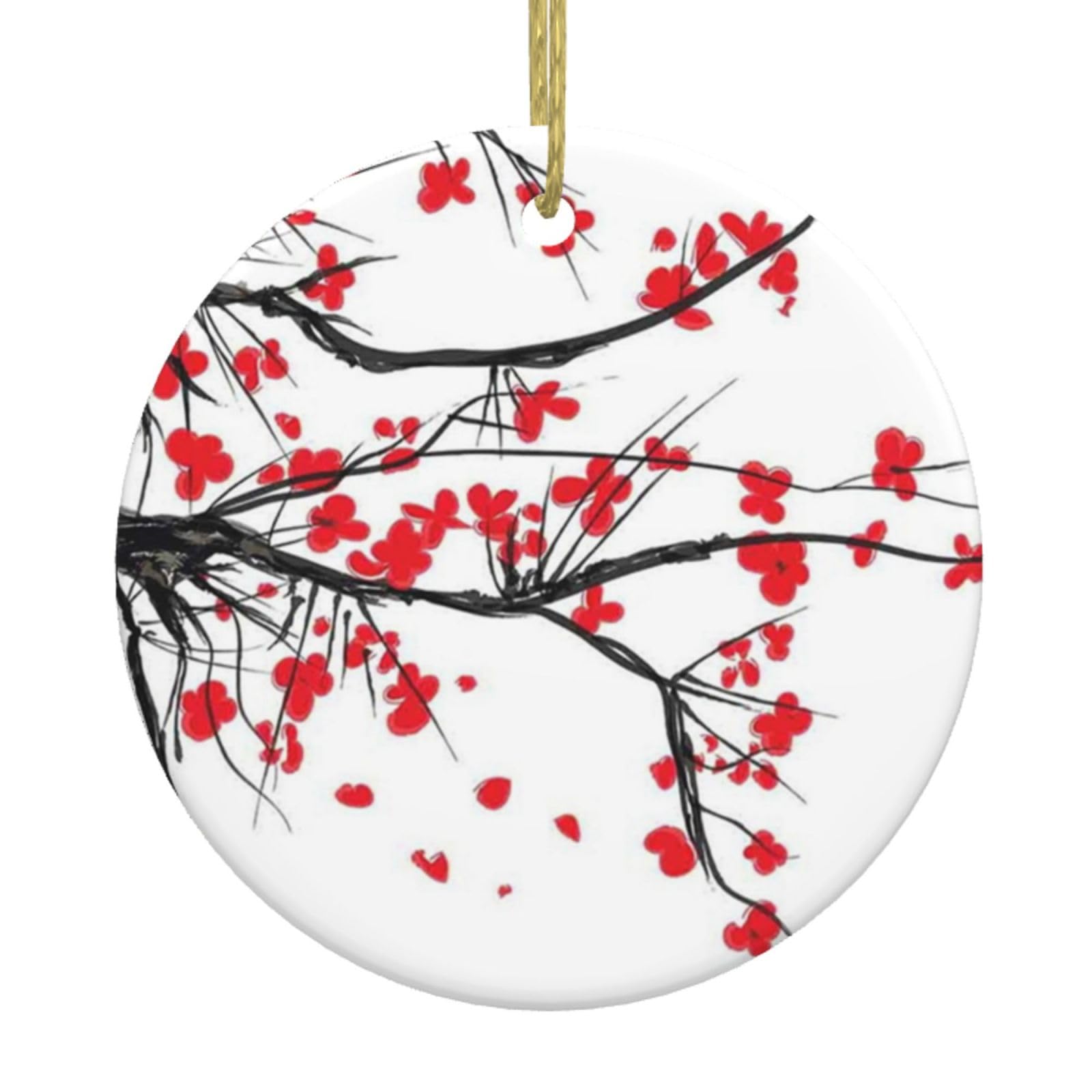 Japanese Cherry Tree Christmas Tree Ceramic Hanging Xmas Tree Decoration Bauble Round Ceramic Decorations Decorative Home Decoration