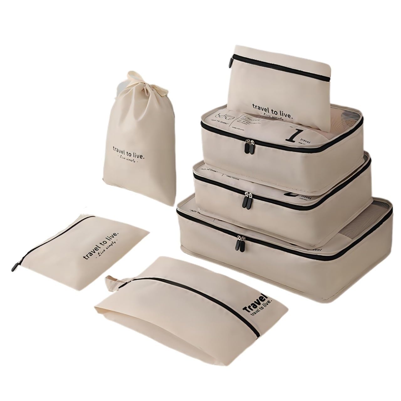 YILWPV 7piece Travel Storage Bag Thickened Suitcase Clothing Classification for Travel(Beige)