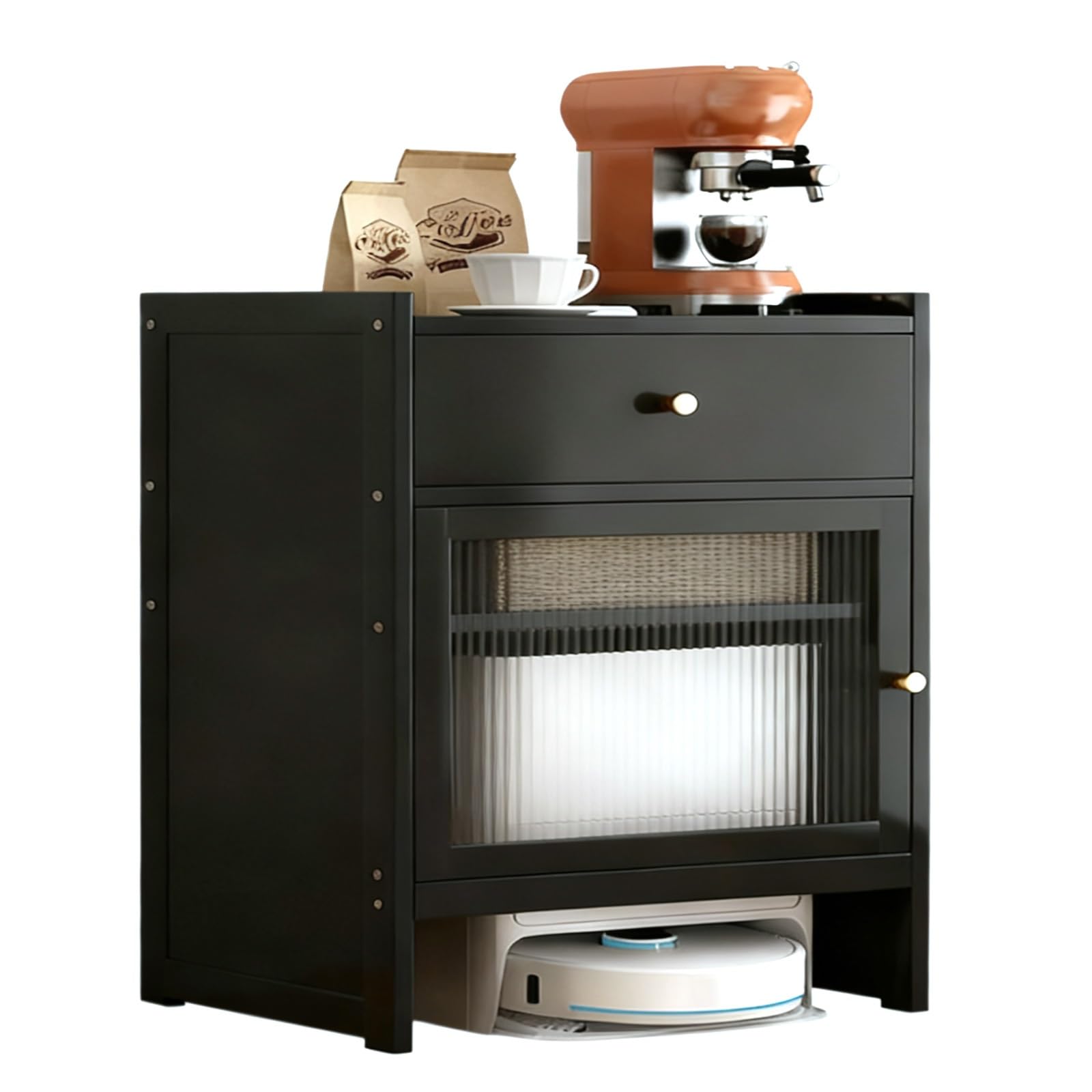 Solution d'organisation moderne marron pour robot aspirateur