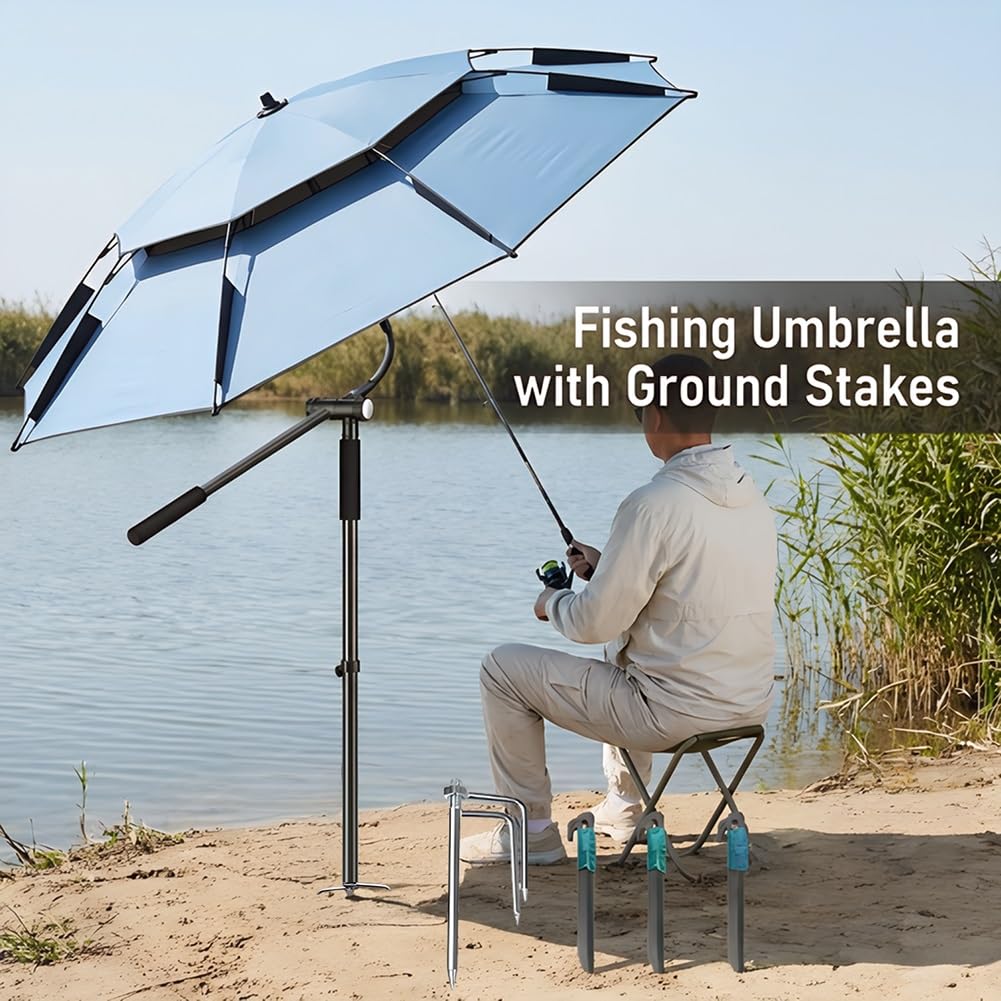 Generico Ombrellone da Spiaggia Inclinabile Ombrellone da Giardino Antivento Protezione Solare 2/2.2/2.4/2.60m Parasole per Esterno Spiaggia Balcone, con Ancoraggio a Sabbia(Ciano,2.40m)