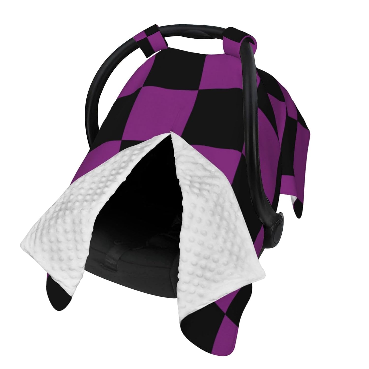 Black and Purple Checker Baby Car Seat Cover & Nursing Cover - Breathable Stretch Multi-Use Cover for Breastfeeding, Stroller Sunshade & Infant Carrier