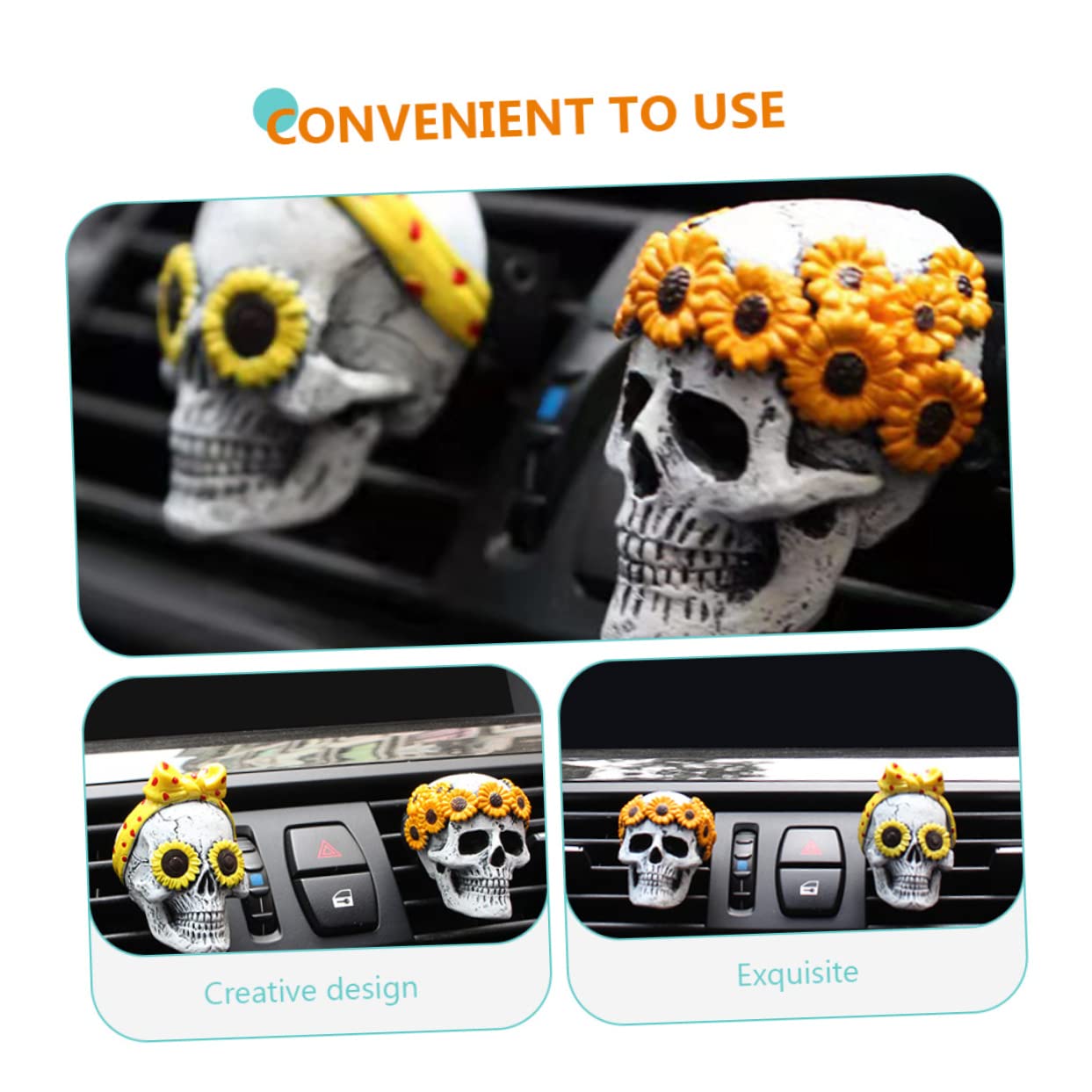 ULTECHNOVO 4 Set Di Diffusori Per Auto A Forma Di Teschio Accessori Gotici Per Auto Diffusori Di Oli Essenziali Decorazioni in Resina 2 Pezzi*4